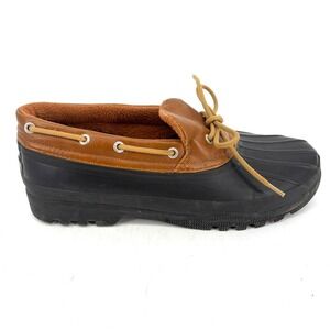 Sperry Waterproof Rubber Duck Boot Moccasin Style Women's Size 9.5 Black Tan‎